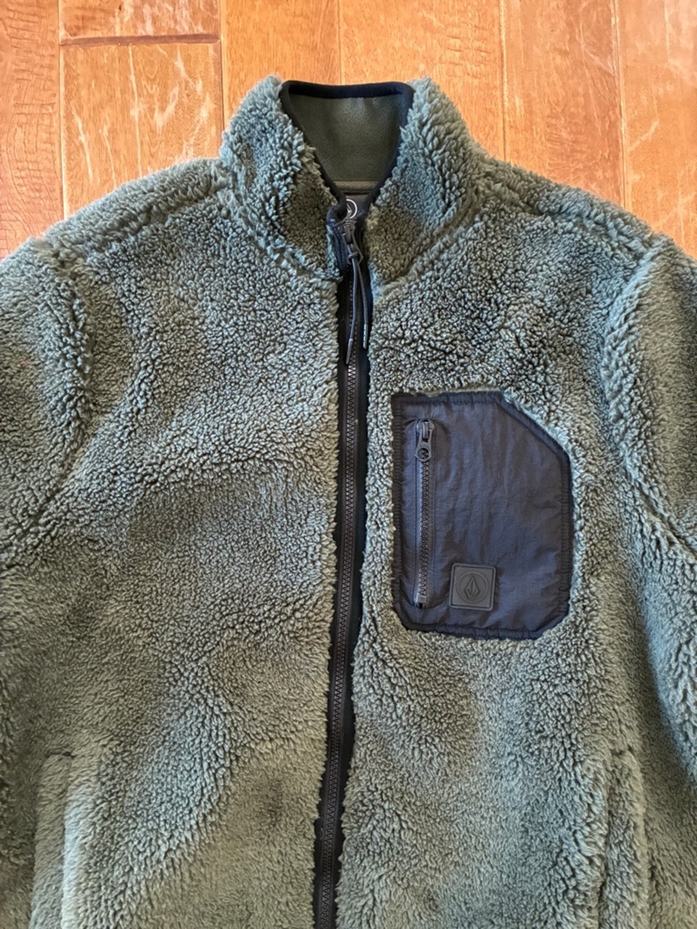 Volcom Olive Green Sherpa Zip Jacket with Black Trim